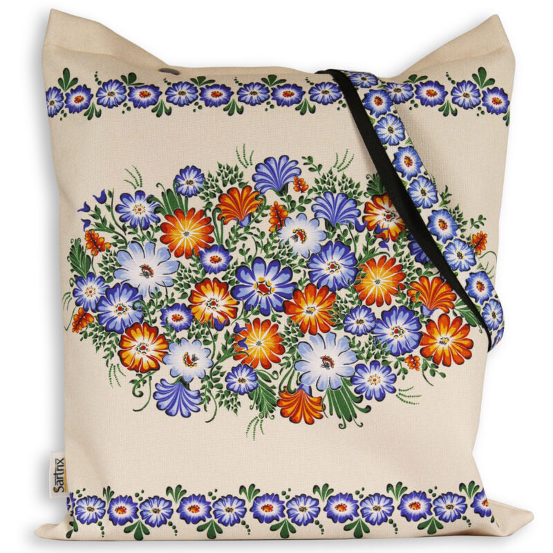 foto del prodotto borsa folk, fiori estivi opole, impregnata, beige