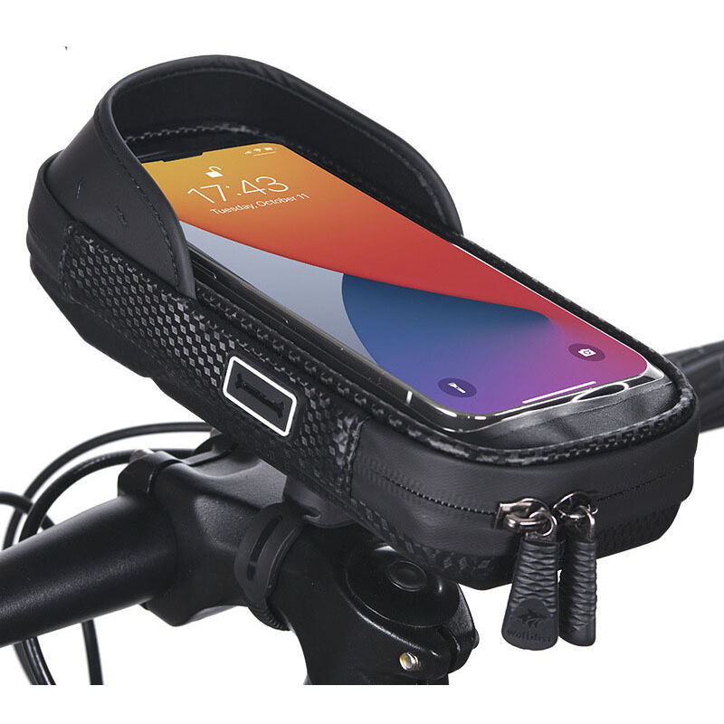 foto del prodotto borsa manubrio bici, borsa universale impermeabile per cellulare bicicletta, borsa manubrio moto, supporto per cellulare bicicletta, rotazione a 360 