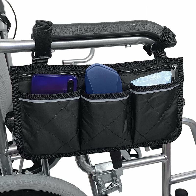 foto del prodotto borsa per braccioli per sedia a rotelle borsa per sedia a rotelle oxford borsa per scooter portatile impermeabile 4 scomparti riflettenti