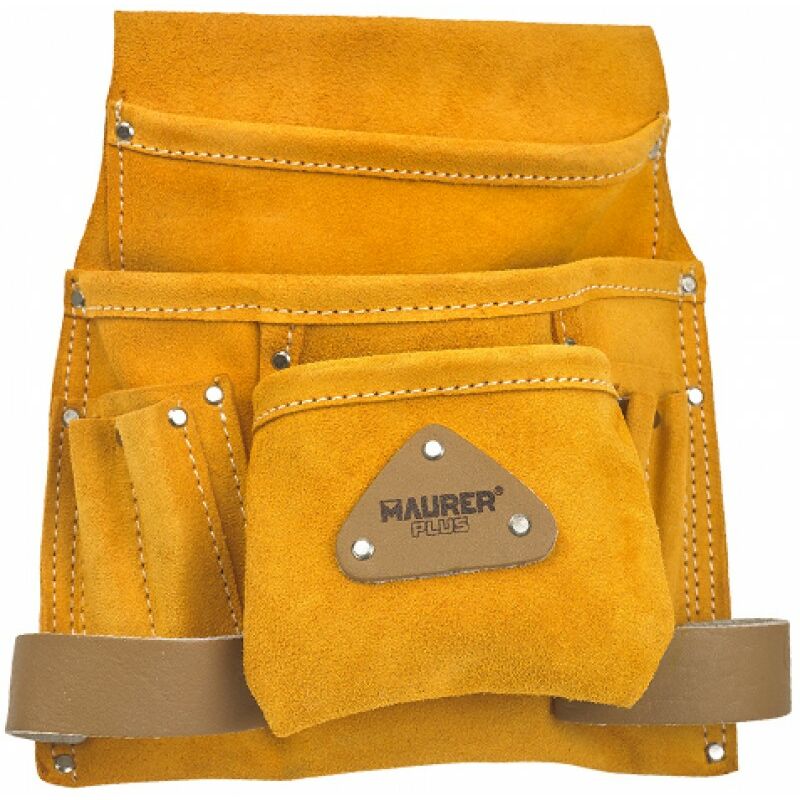 foto del prodotto borsa per carpentiere in crosta scamosciata maurer 2 tasche con portamartello