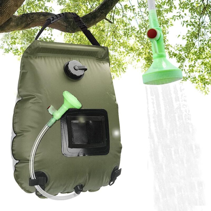 foto del prodotto borsa per doccia solare da 20 litri, borsa per doccia riscaldata a energia solare, borsa per acqua portatile, borsa per doccia da campeggio, doccia