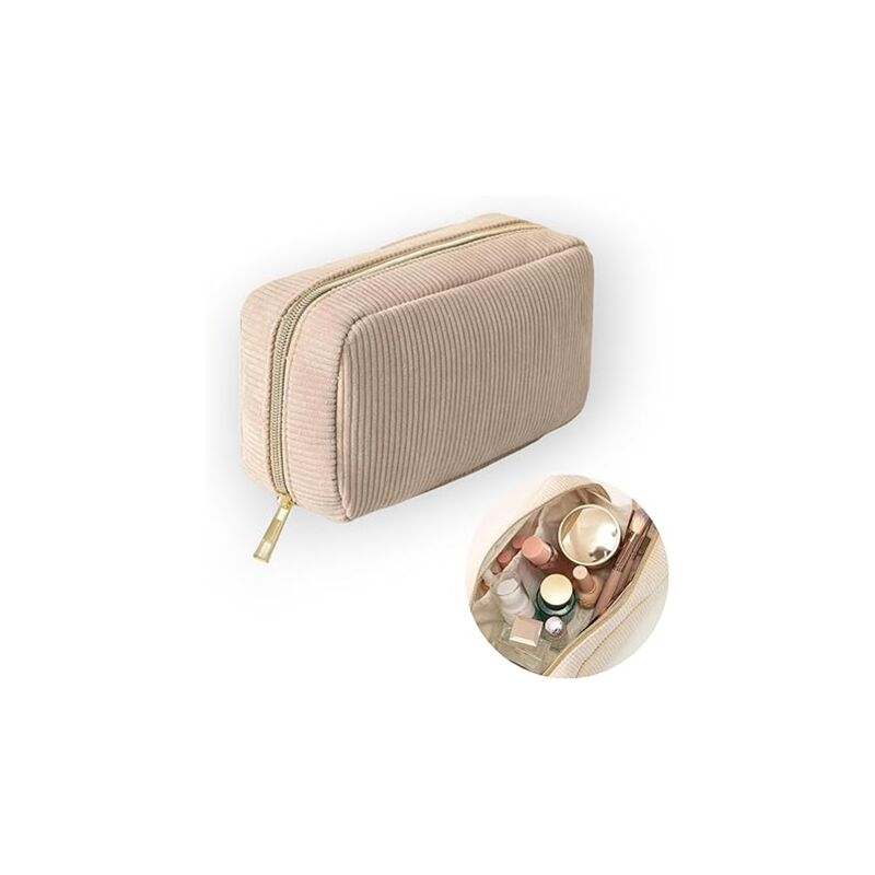 foto del prodotto borsa per il trucco di grande capacit per donne, uomini, ragazze, ragazzi, in velluto a coste con scomparti. borsa per la scuola, beauty case, porta