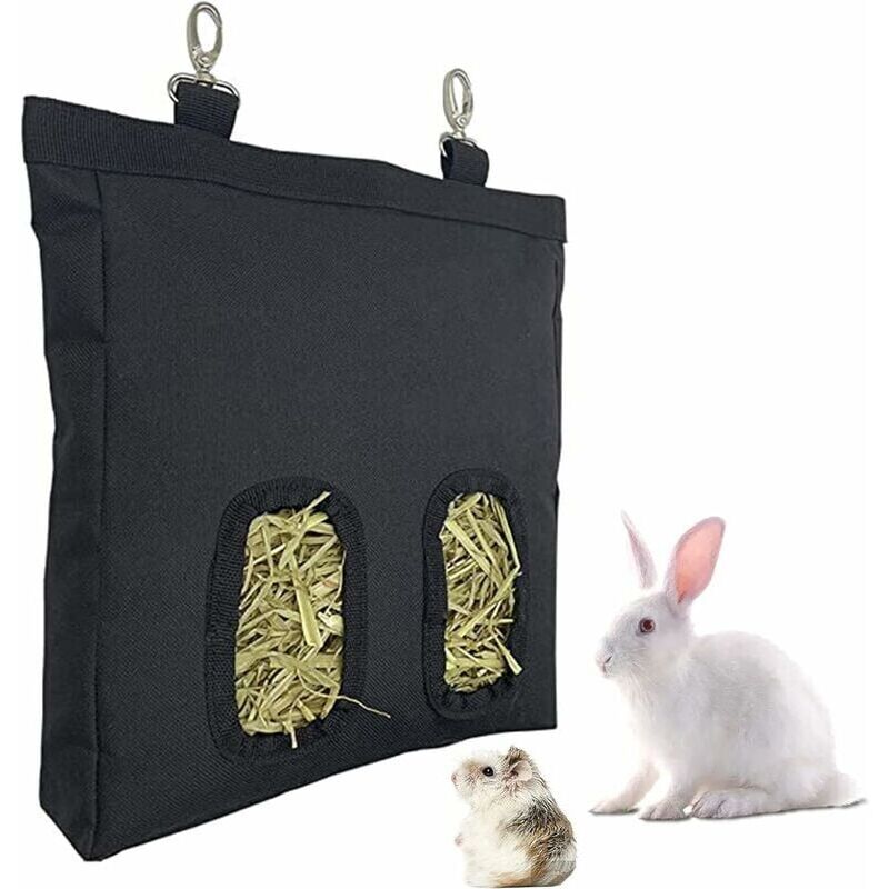 foto del prodotto borsa per l alimentazione nera, borsa per l alimentazione del fieno per conigli, porcellini d india, borsa per l alimentazione appesa, borsa per