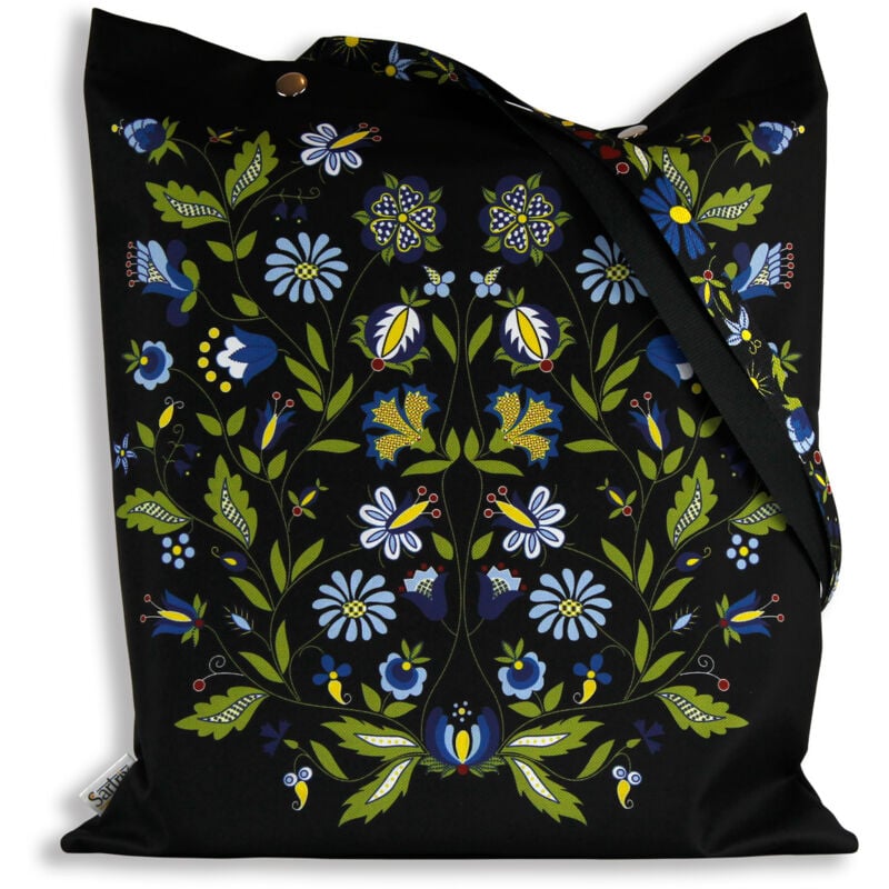foto del prodotto borsa popolare con bouquet kashubiano, impregnata, nera