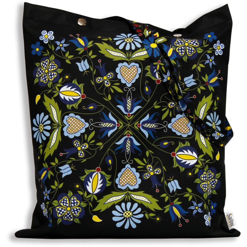 foto del prodotto borsa popolare kashubiana con cuori, impregnata, nera