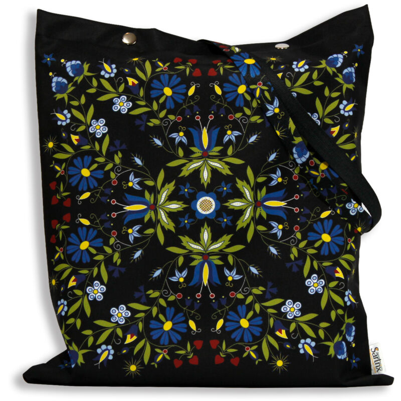 foto del prodotto borsa popolare kashubiana con girasoli, impregnata, nera