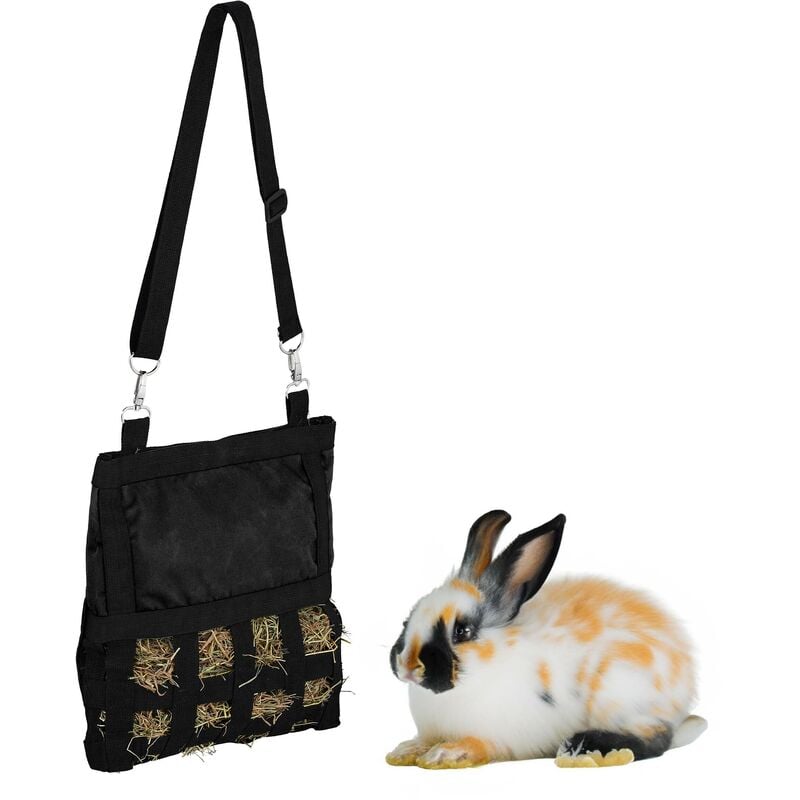 foto del prodotto borsa porta fieno per conigli, hxl 30 x 30 cm, sacco di stoffa per mangime per cincill e criceti, nero relaxdays