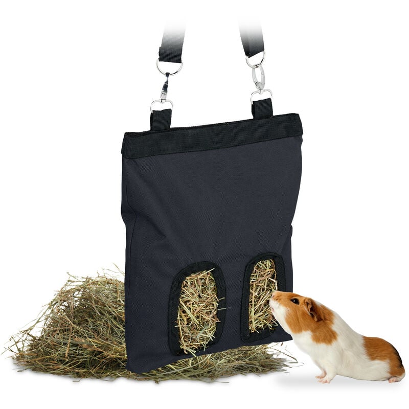 foto del prodotto borsa porta fieno per conigli, hxl 31 x 25 cm, sacco di stoffa per mangime per cincill e criceti, nero relaxdays