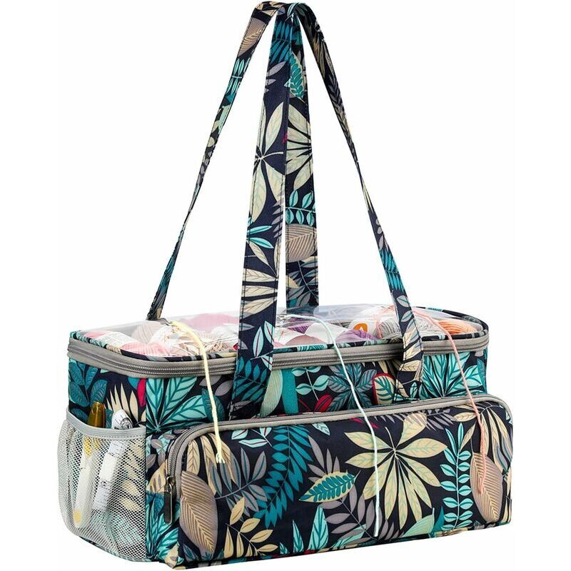foto del prodotto borsa porta filati, borse e organizer per lavori a maglia, borsa per progetti all uncinetto da viaggio, artigianato, borsa porta filati blue forest