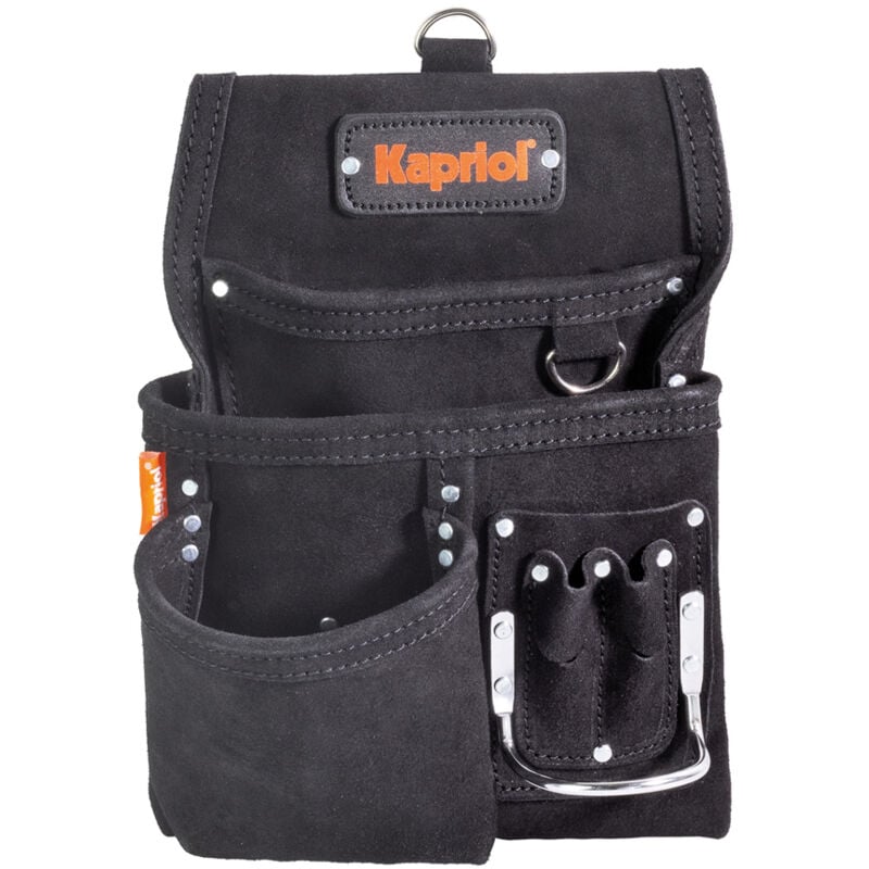 foto del prodotto borsa porta utensili da carpentiere 5 tasche in cuoio tinto nero kapriol
