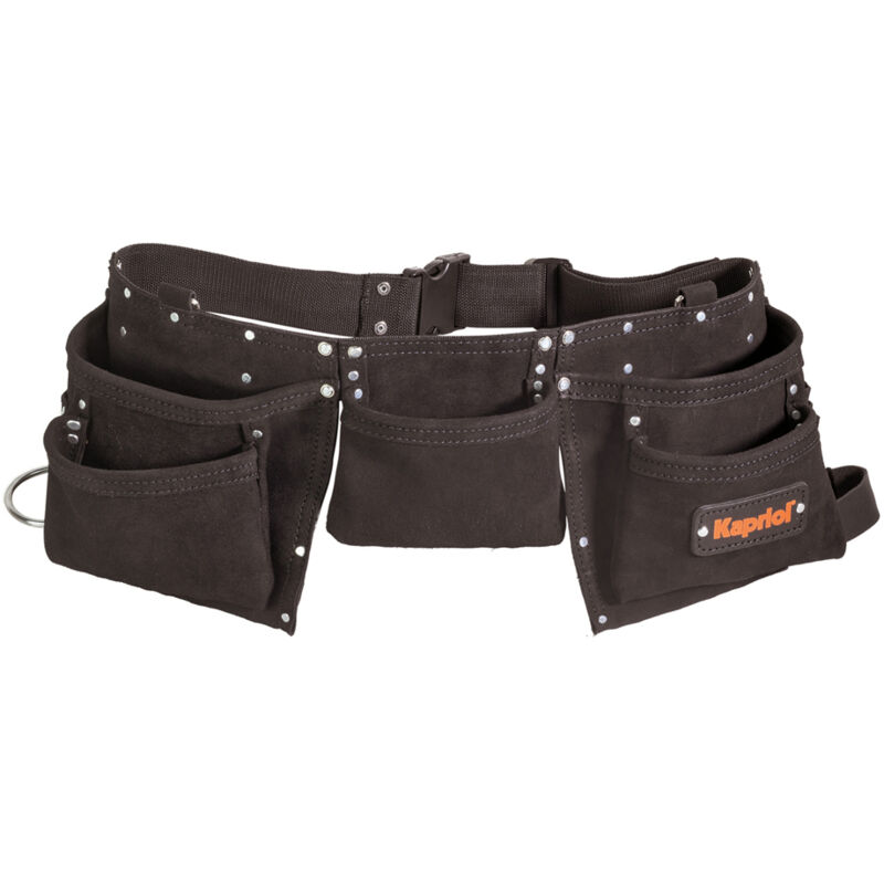 foto del prodotto borsa porta utensili da carpentiere 8 tasche in cuoio tinto nero kapriol
