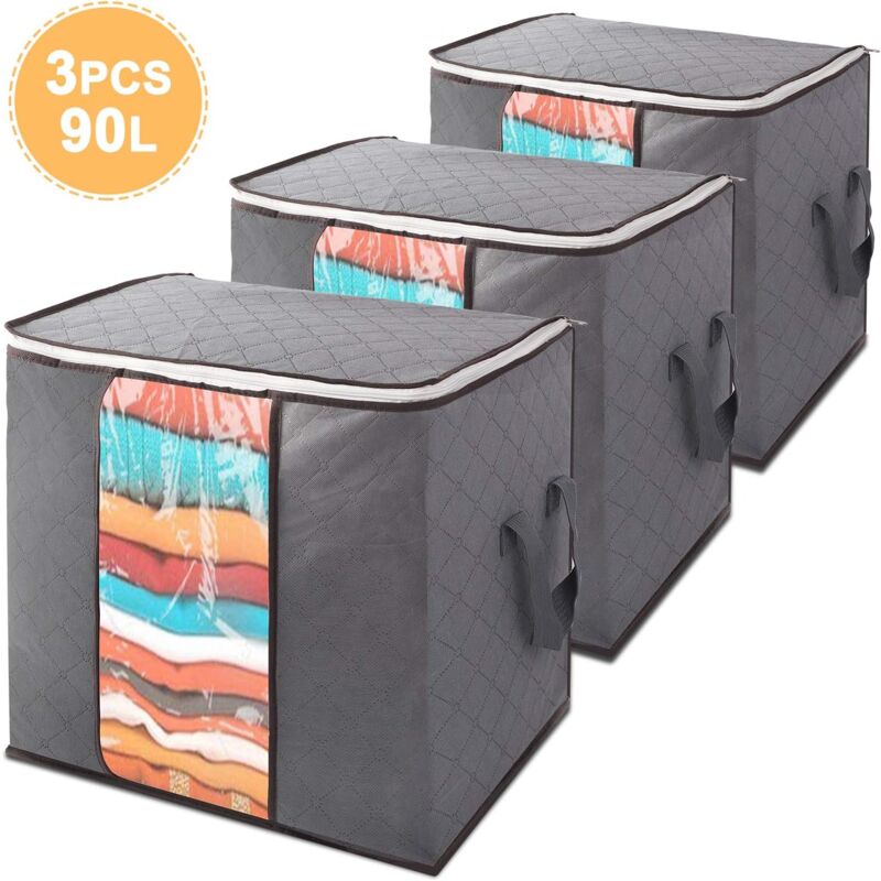foto del prodotto borsa portaoggetti grande da 90 litri con cerniera, tessuto spesso e traspirante, pieghevole, per riporre gli indumenti sotto il letto.