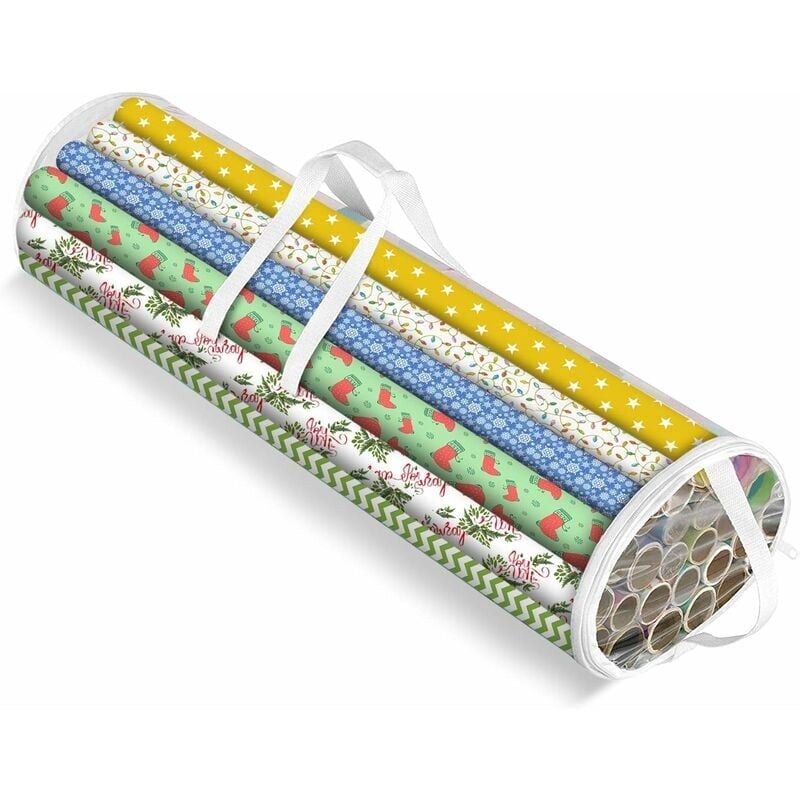 foto del prodotto borsa portaoggetti in carta da regalo, copertura trasparente per rotoli di carta da regalo borsa in plastica resistente con manici per trasportare