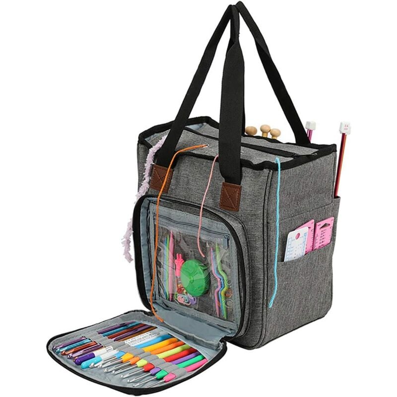 foto del prodotto borsa portaoggetti in lana adatta per trasportare lavori a maglia uncinetto e accessori. le borse ti proteggono e custodiscono.