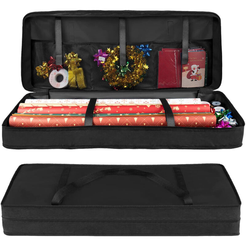 foto del prodotto borsa portaoggetti per carta da regalo 82 x 13 x 34 cm, tessuto oxford 600d, organizer per carta da regalo natalizia con 3 scomparti, organizer