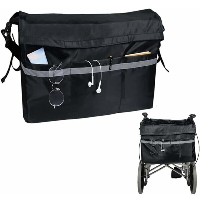foto del prodotto borsa portaoggetti per sedia a rotelle, grande borsa portaoggetti per sedia a rotelle, zaino impermeabile, borsa portaoggetti con strisce riflettenti