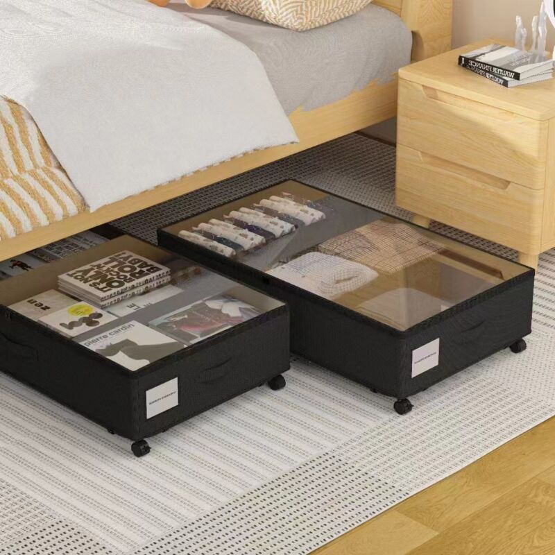 foto del prodotto borsa portaoggetti sotto il letto, 2 pezzi, contenitore portaoggetti per vestiti con ruote e coperchio, struttura in metallo, organizer per cassetti