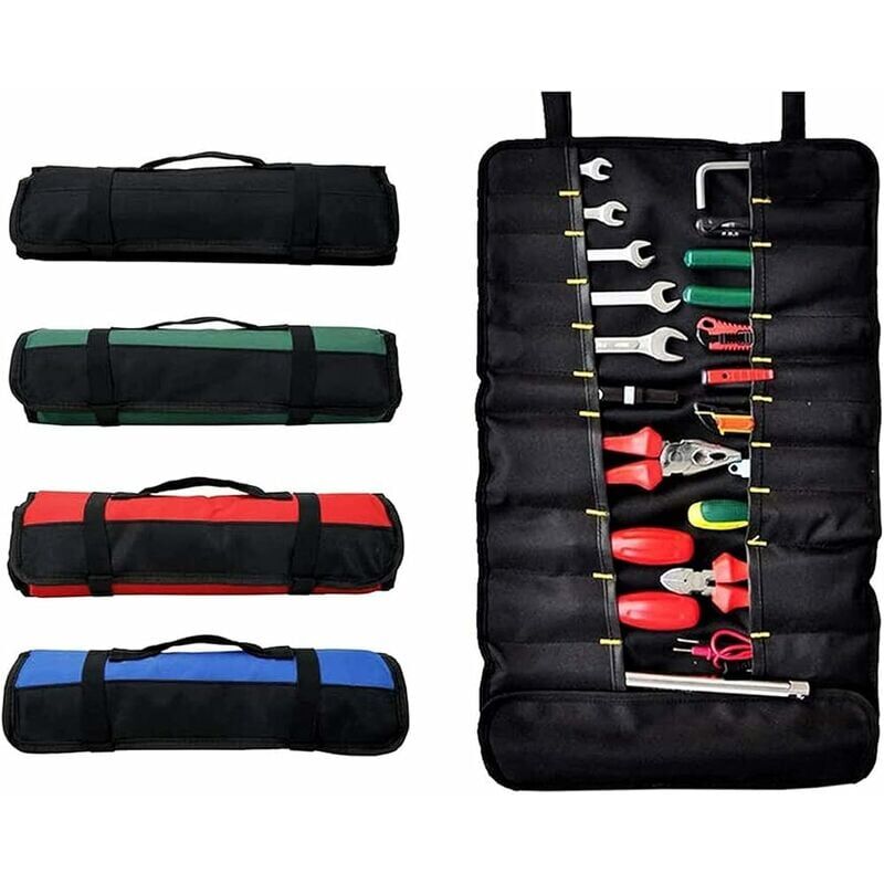 foto del prodotto borsa portautensili arrotolabile con 38 tasche, borsa portautensili, borsa per cacciaviti, ideale per uso esterno, blu