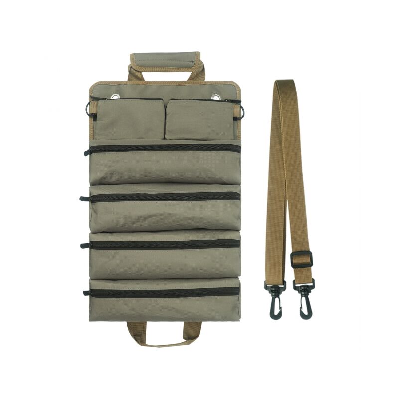 foto del prodotto borsa portautensili arrotolabile verde per uomo donna, organizer portautensili arrotolabile impermeabile e resistente, tracolla multifunzionale,