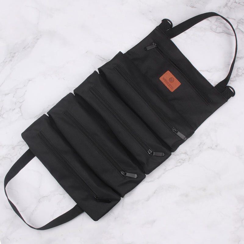 foto del prodotto borsa portautensili in tessuto, borsa portautensili portatile per auto, borsa portautensili per elettricisti, kit portautensili per ferramenta, nero