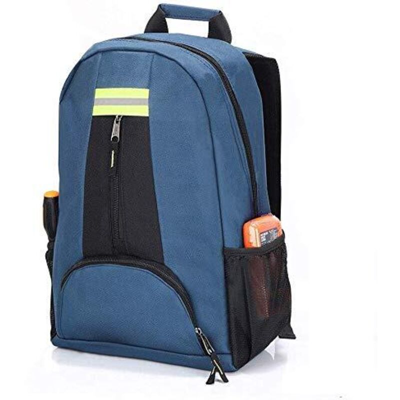 foto del prodotto borsa portautensili per elettricisti, zaino portautensili per impieghi gravosi, organizer per zaini portautensili, zaino da lavoro multitasche, compatibile con klein tools, hvac, clc tools (blu)
