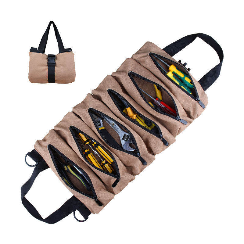 foto del prodotto borsa portautensili per manutenzione auto borsa portautensili in tela per auto borsa portautensili, cachi
