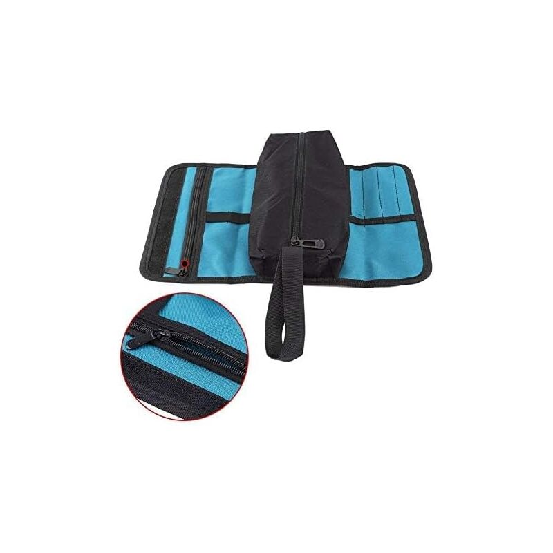 foto del prodotto borsa portautensili, piccola borsa portautensili arrotolabile, borsa portautensili in tela, borsa portaoggetti con cerniera e fibbia per