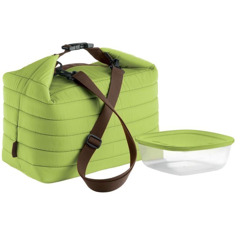 foto del prodotto borsa termica grande con tracolla on the go, verde mela, borsa 30 x 18 x h30 cm, contenitore 19.6 x 19.6 x h7 cm, 1400 cc guzzini