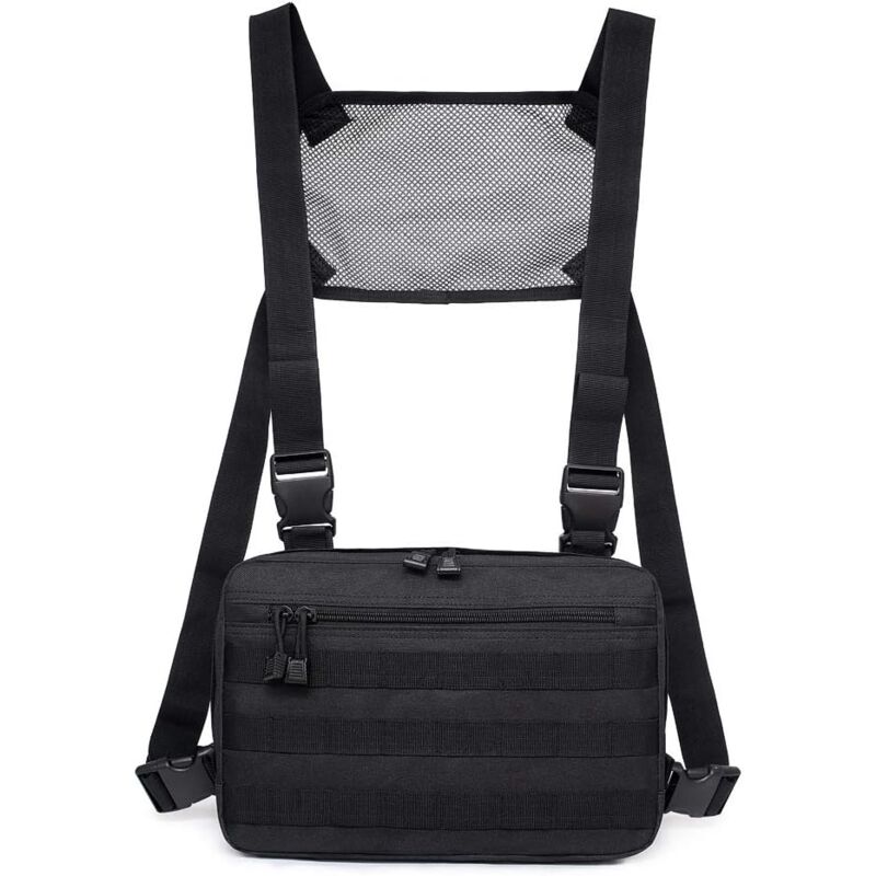foto del prodotto borse tattiche da uomo, borsa funzionale unisex da petto, abbigliamento hip hop, gilet da petto, tasca a tracolla nero sollbry
