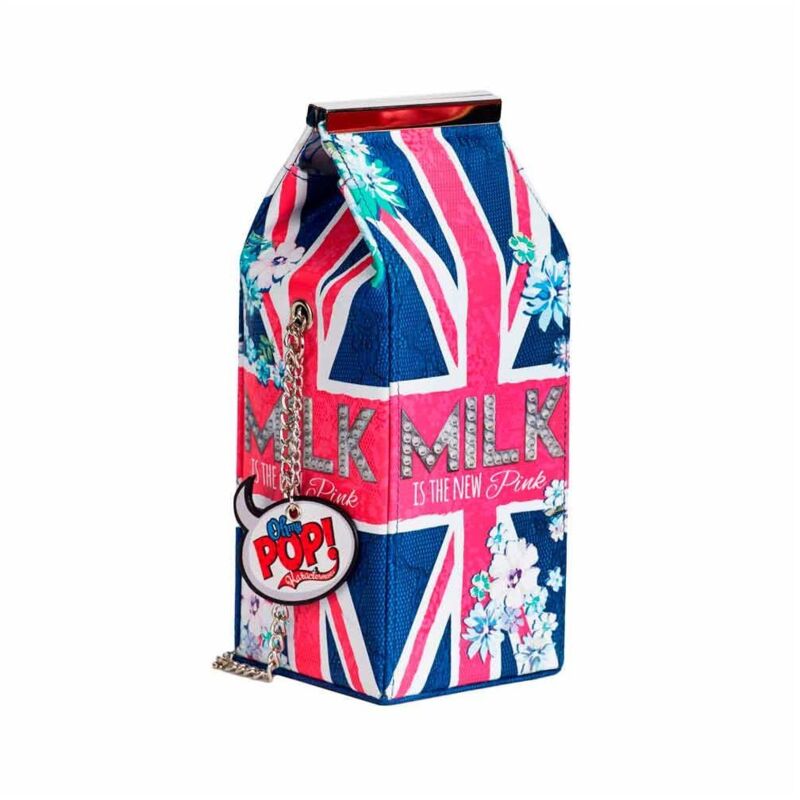 foto del prodotto borsetta di oh my pop blu scuro borsa milk a forma di latte con chiusura calamita