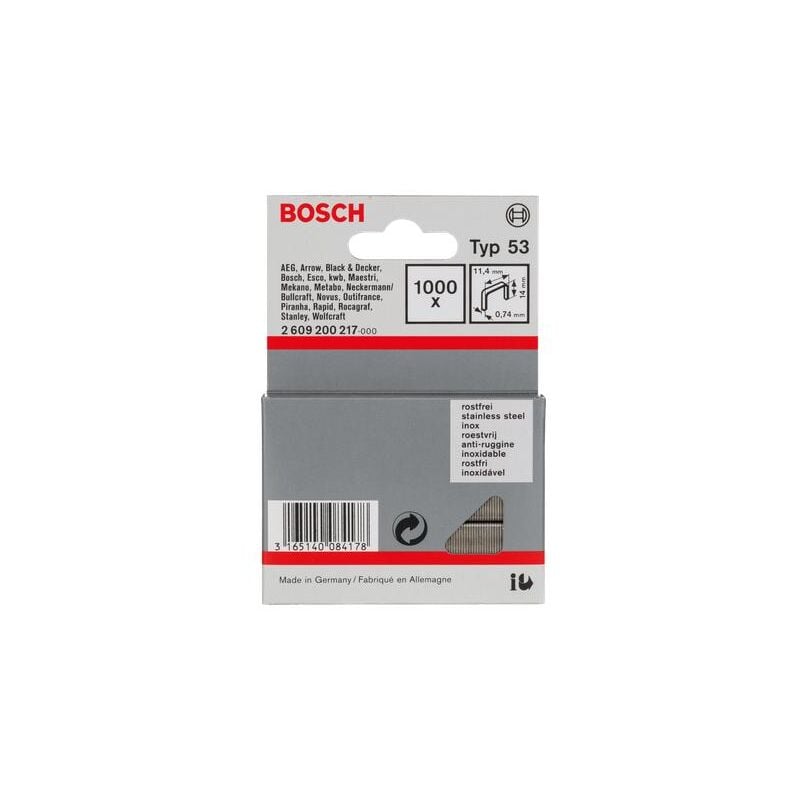 foto del prodotto bosch 1000 pezzi, graffette a filo fine tipo 53, 11.3x14x0.74