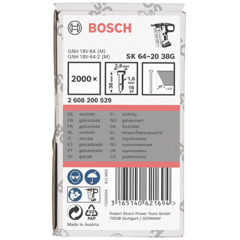 foto del prodotto bosch 2 608 200 529 pin de testa svasata sk64 20g, 38 mm, de confezione 2000