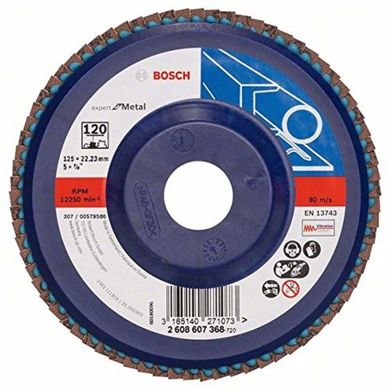 foto del prodotto bosch 2 608 607 368 disco lamellare con grana 120, 125 mm, diametro foro 22,23 mm, confezione da 1