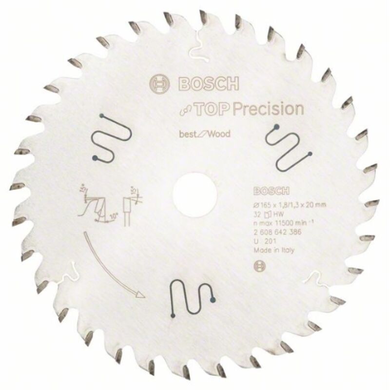 foto del prodotto bosch 2 608 642 386 lama de sega circolare top precision best for wood 165 x 20 x 1,8 mm, 32 confezione de 1 