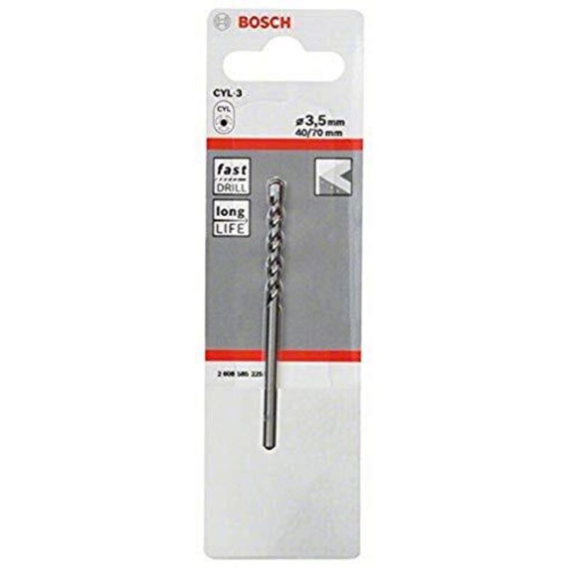 foto del prodotto bosch 2608585225 punta da trapano per calcestruzzo cyl 3 pietra, cemento 3.5 x 40 x 70, metallo duro, nero, 3,5 x 40 x 70 mm