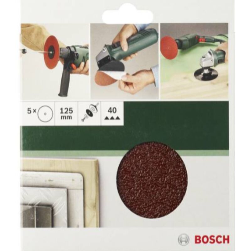 foto del prodotto bosch 5 fogli di carta abrasiva per disco di levigatura 125mm, g60