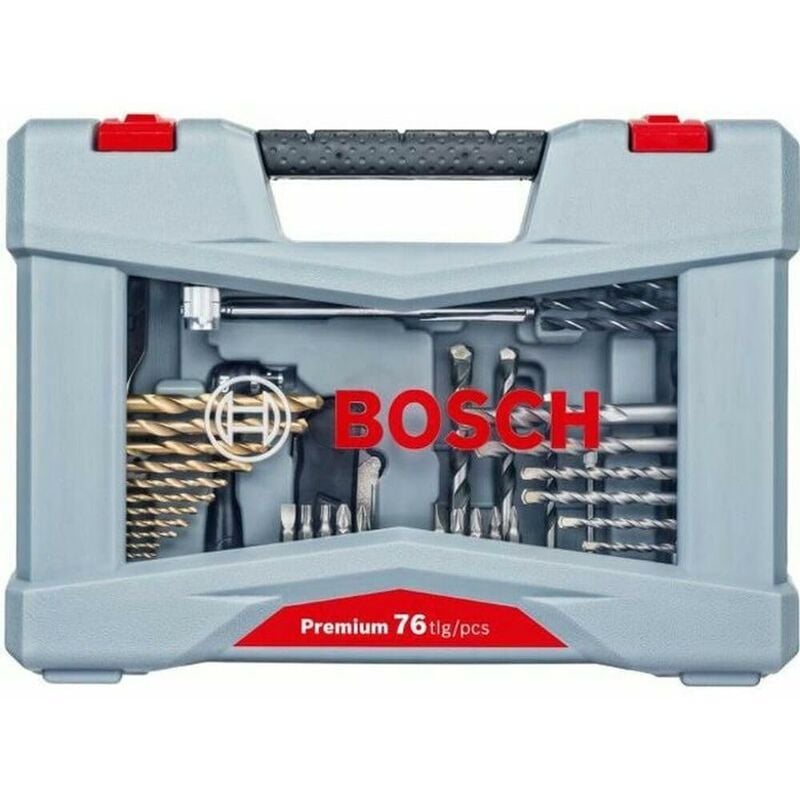 foto del prodotto bosch 76 pezzi set bit punte premium x line , per calcestruzzo, punte per piastrelle, portabit universale, fermo di profondit , avvitatore a