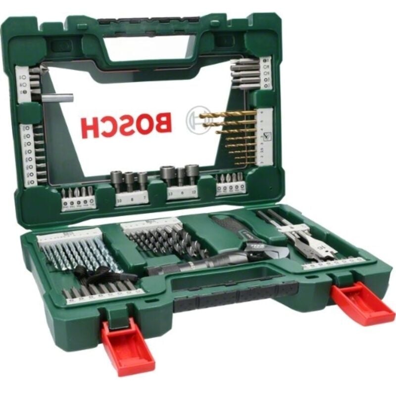 foto del prodotto bosch 83 valigetta per trapano e avvitatore v line con torcia led e chiave, per legno, pietra e metallo, accessori per trapano e avvitatore 