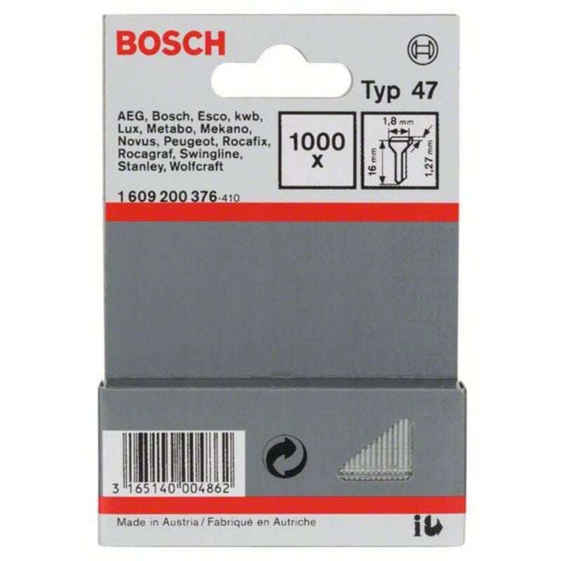 foto del prodotto bosch accessories 1609200376 chiodi per graffette tipo 47 dimensione del prodotto, lunghezza 16 mm 1000 pz.