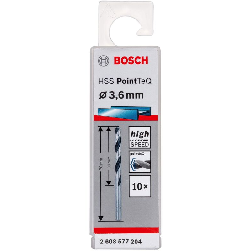 foto del prodotto bosch accessories 2608577204 hss pointteq 3,6 x 39 x 70 mm set da 10 pezzi di punte elicoidali per trapano per metallo, acciaio, fusione o