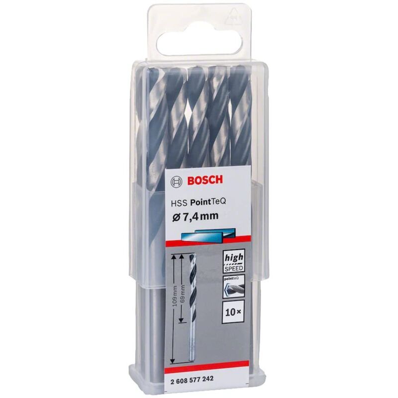 foto del prodotto bosch accessories 2608577205 hss pointteq 3,7 x 39 x 70 mm set da 10 pezzi di punte elicoidali per trapano per metallo, acciaio, fusione o