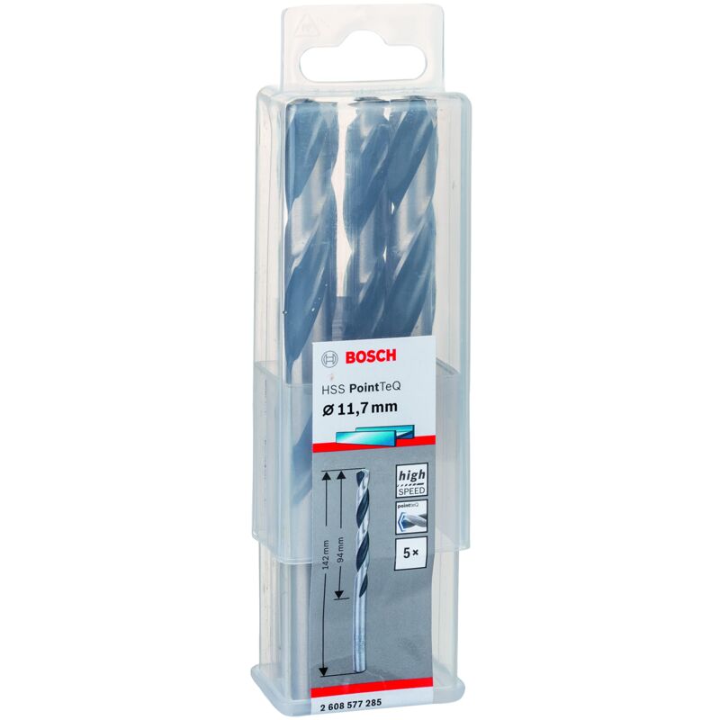 foto del prodotto bosch accessories 2608577285 hss pointteq 11,7 x 94 x 142 mm set da 5 pezzi di punte elicoidali per trapano per metallo, acciaio, fusione o