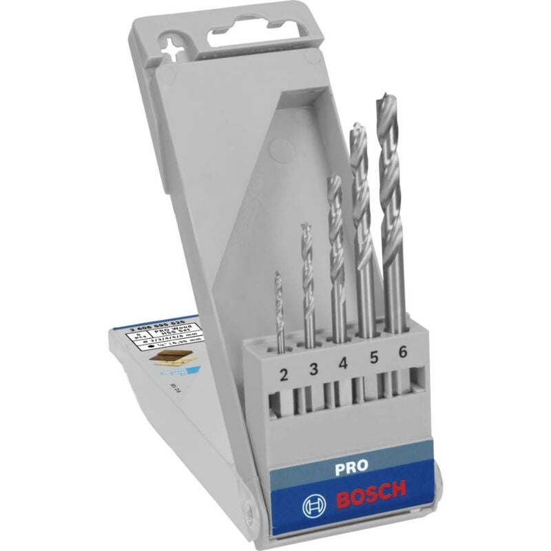 foto del prodotto bosch accessories 2608595525 kit punte a spirale da legno 5 parti 2 mm, 3 mm, 4 mm, 5 mm, 6 mm 1 4 6.3 mm 1 kit