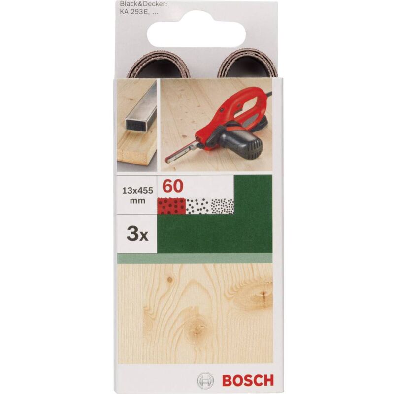 foto del prodotto bosch accessories 2609256238 carta abrasiva a nastro dimensione dei grani 60 l x l 455 mm x 13 mm 3 pz.