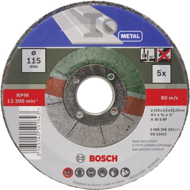 foto del prodotto bosch accessories a 30 s bf 2609256332 disco da taglio con centro depresso 115 mm 5 pz. metallo