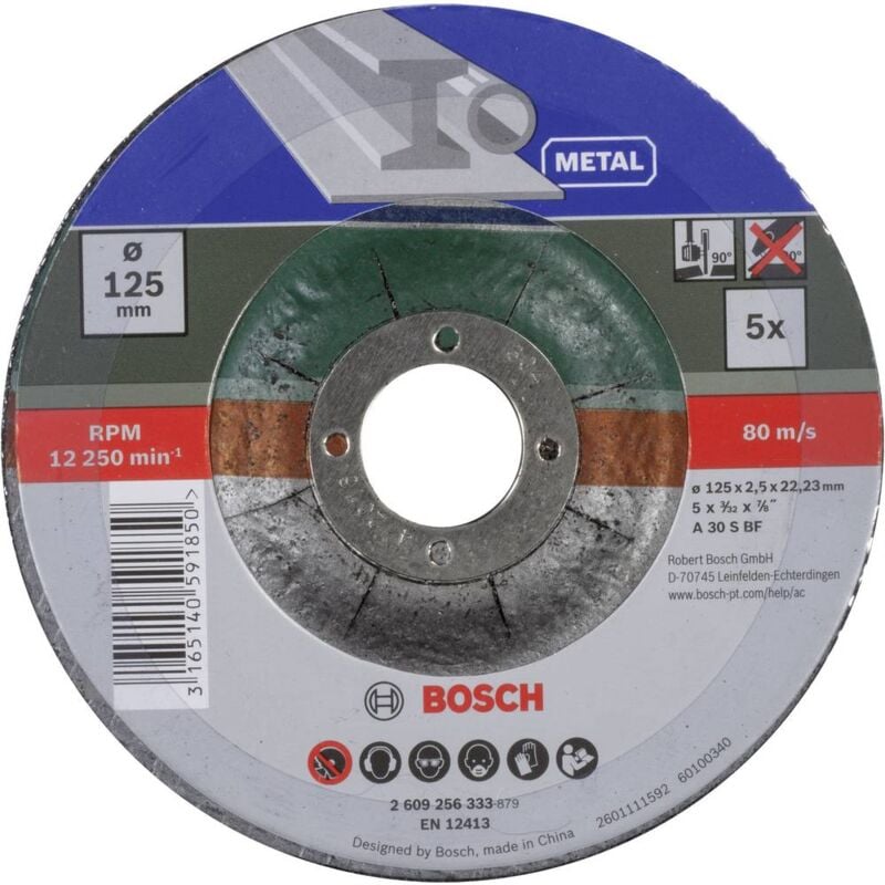 foto del prodotto bosch accessories a 30 s bf 2609256333 disco da taglio con centro depresso 125 mm 5 pz. metallo