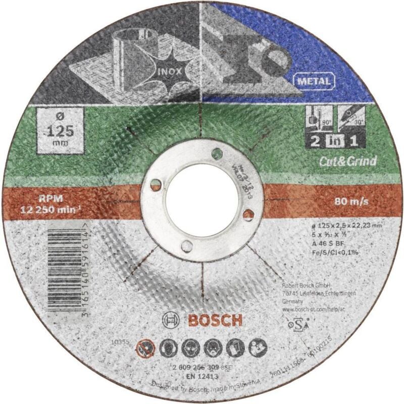 foto del prodotto bosch accessories a 46 s bf 2609256309 disco da taglio e rettifica 125 mm 1 pz. acciaio inox, metallo