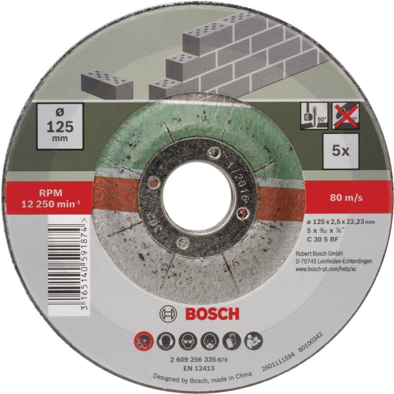 foto del prodotto bosch accessories c 30 s bf 2609256335 disco da taglio con centro depresso 125 mm 5 pz. pietra, calcestruzzo