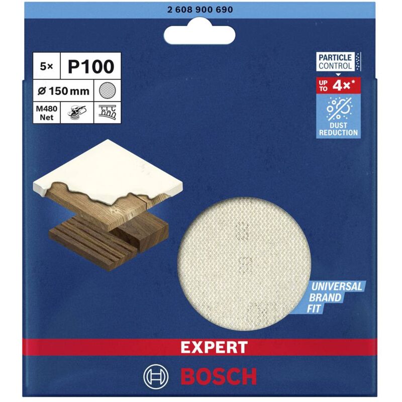 foto del prodotto bosch accessories expert m480 2608900690 rete di levigatura rotorbitale non perforato dimensione dei grani 100 150