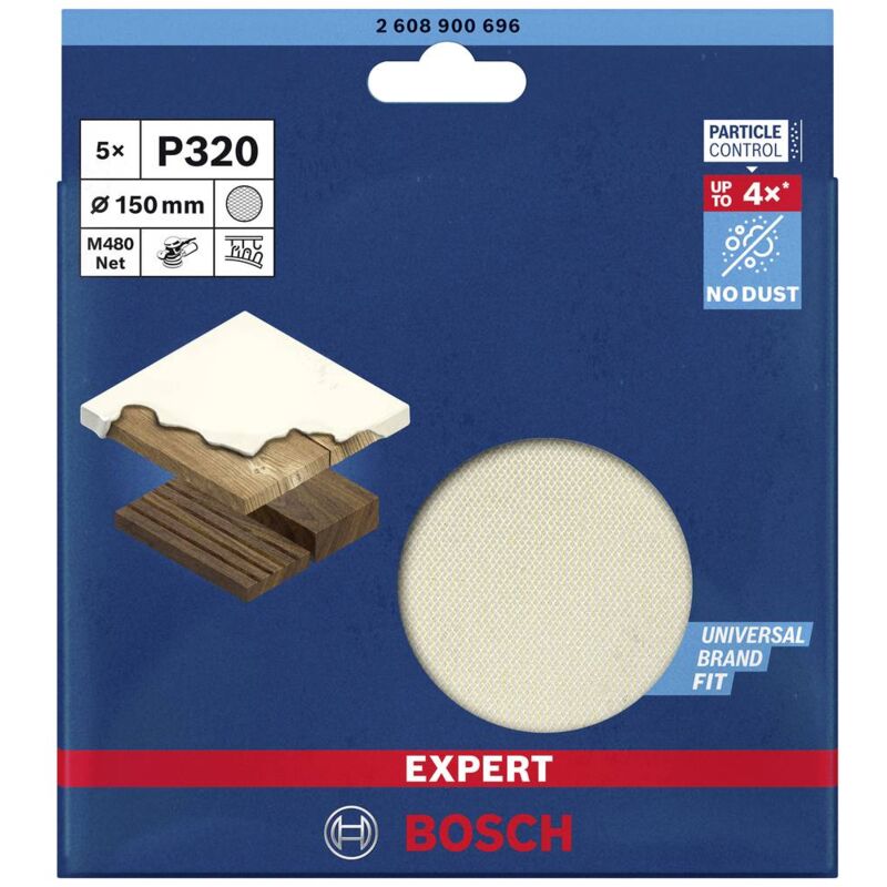 foto del prodotto bosch accessories expert m480 2608900696 rete di levigatura rotorbitale non perforato dimensione dei grani 320 150